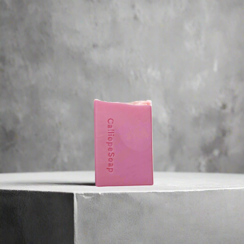 Pink bar of soap with 'GallippeSoap' branding on a white background