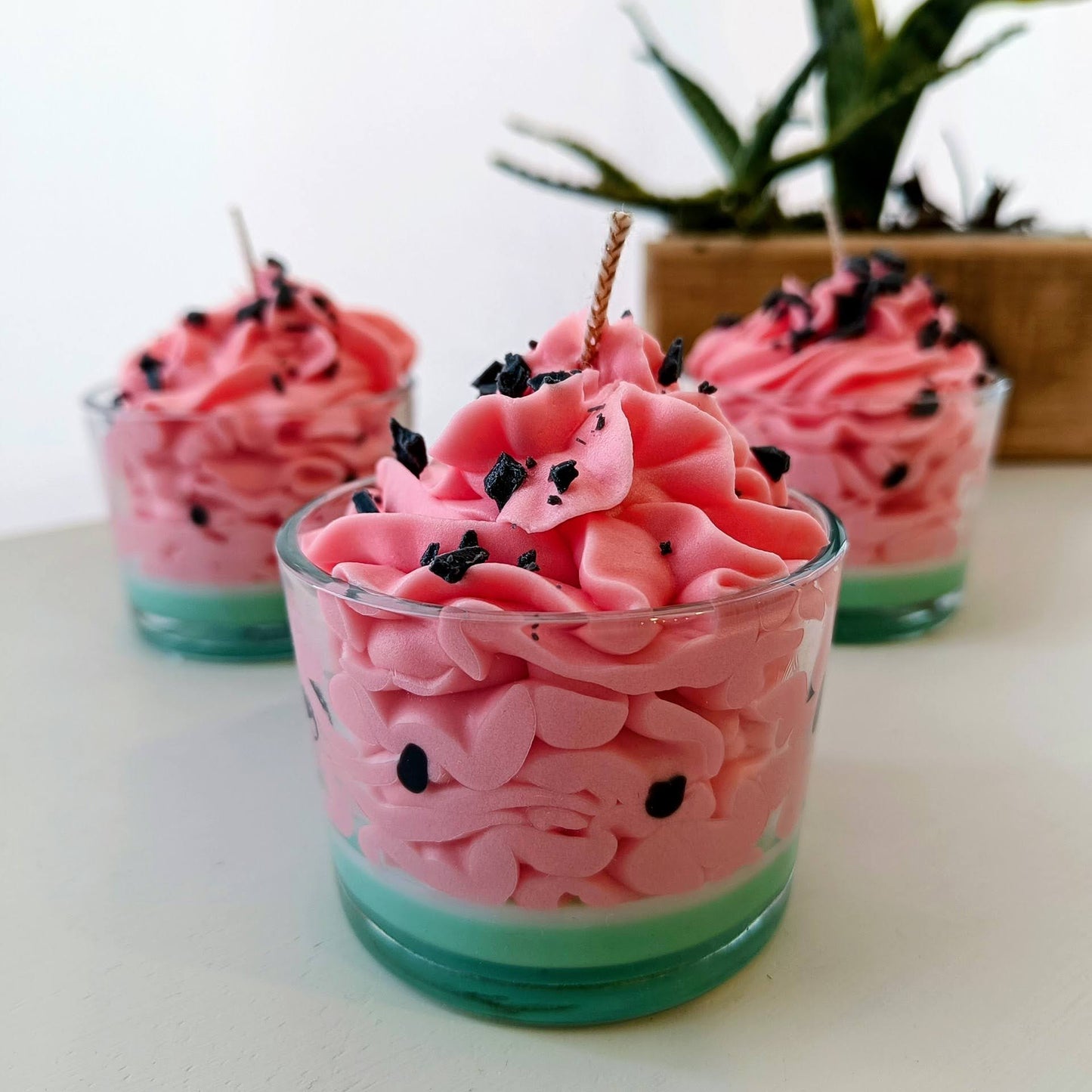 watermelon candle in glass