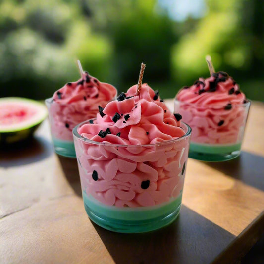 watermelon candles in glass