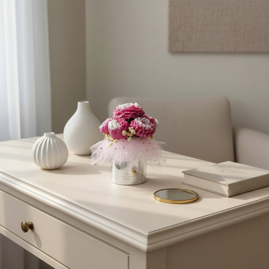 Μπουκέτο από κερί σε μικρό στρογγυλό κουτί 13X14cm