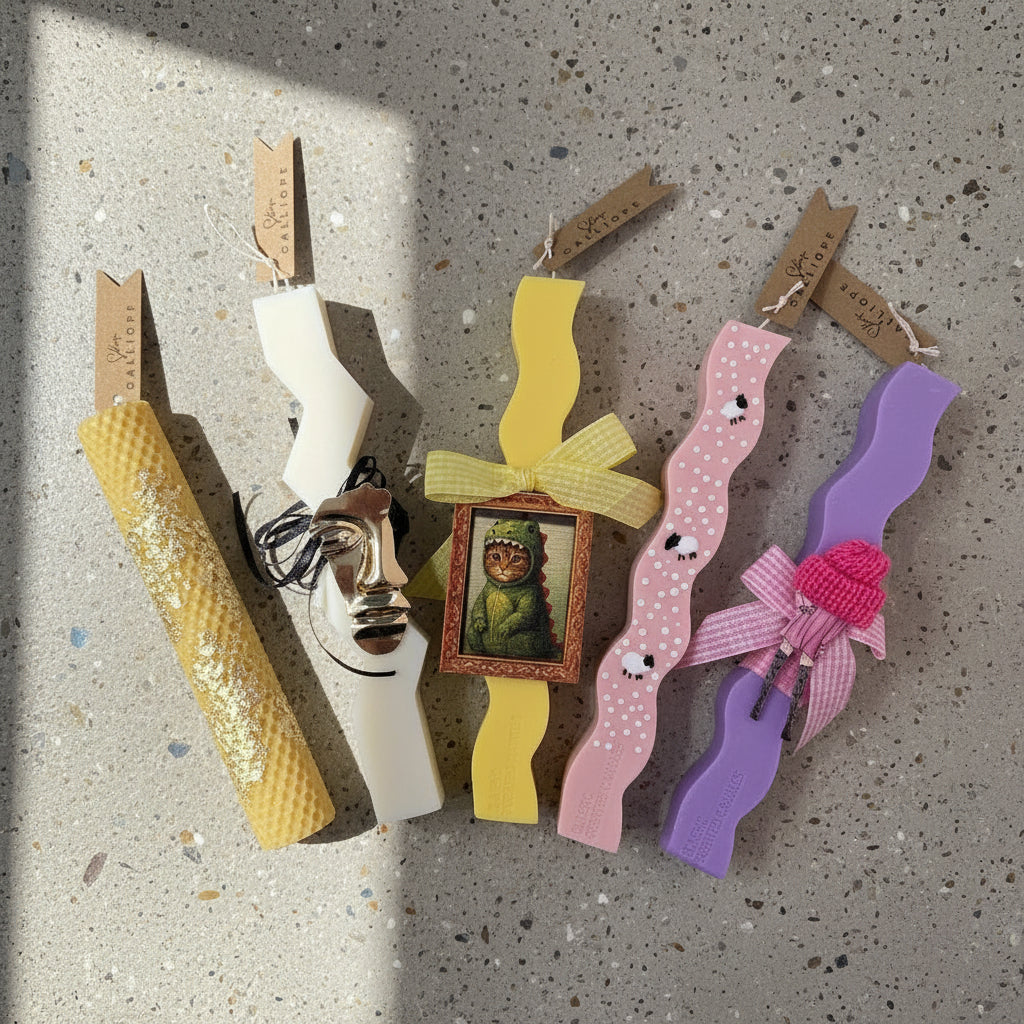 easter candles on grey surface