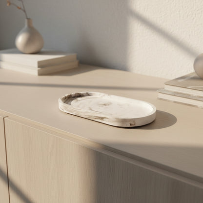 Marble-patterned tray on a light gray surface