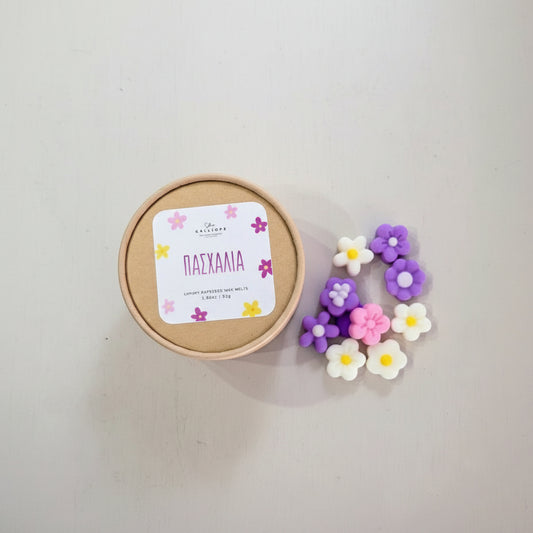 Wax melts σε σχήμα λουλουδιών με άρωμα πασχαλιάς σε ροζ βιολετί και λευκές αποχρώσεις