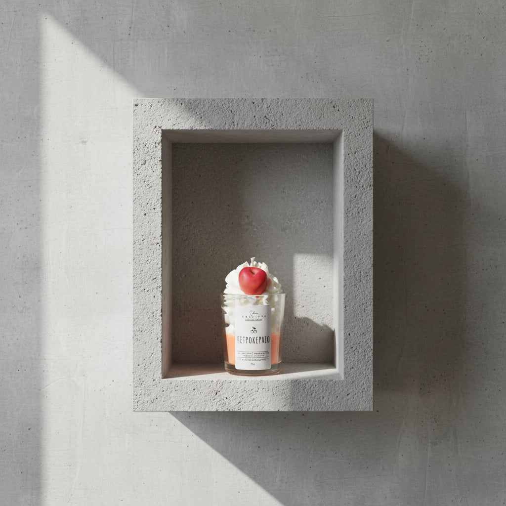 Xειροποίητο κερί Πετροκέρασο Shot σε minimal τσιμεντένιο φόντο
