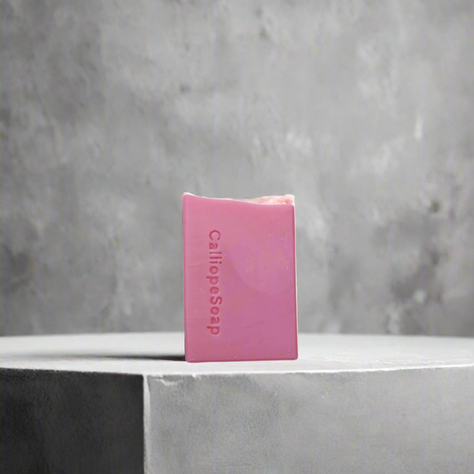 Pink bar of soap with 'GallippeSoap' branding on a white background