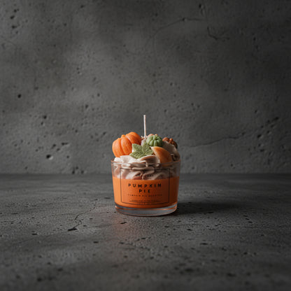 Χειροποίητο κερί σόγιας Pumpkin Pie με gourmet σαντιγί κεριού και διακοσμητικές κολοκύθες