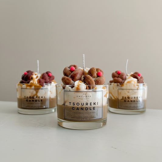 easter candle with tsoureki melts on top