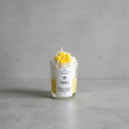 Χειροποίητο κερί shot με άρωμα ylang ylang σε κίτρινο και λευκό συνδυασμό